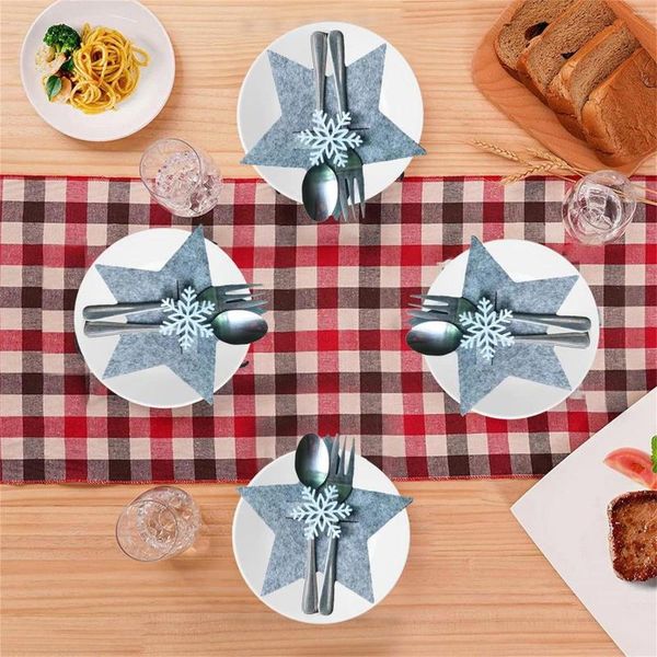 TABLEAU MATS 4PCS / Set Grey Grey Star Snowflake Snowflake Couteau et Sac à fourche de Noël Sacs de vaisselle Sacs de décoration