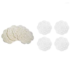 Sets de table 4 pièces 8,6 pouces napperons ronds en dentelle au crochet sets de table faits à la main sous-verres en coton au crochet (blanc)