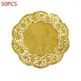 Tafelmatten 50 stks 3,5 inch holle bloemenronde kanten papier Doilies Party Diy Gold Placemat