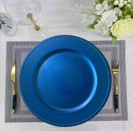 TABLEAU MATS 50PCS / SAG 13 pouces Round Blue Plastic Charger Plaques Dîner Mariage DÉCORATIF DES PLATES DE SERVIS
