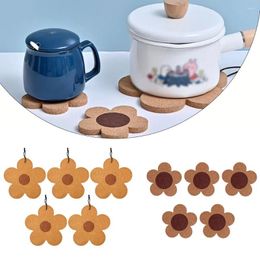 Tapis de Table en forme de fleur en liège, 5 pièces, pour boisson, tasse à café, tapis de thé, résistant à la chaleur, endroit brûlant