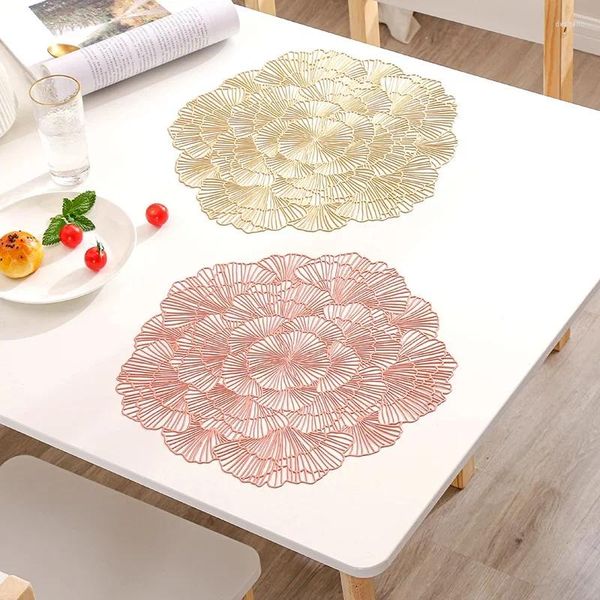 Tapis de Table en PVC, napperon à fleurs, creux, estampage, épissage, feuille de Ginkgo, isolation thermique, tasse à café, assiette à Steak, 6/4 pièces