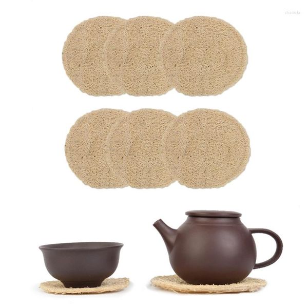 Tapetes de mesa 6 unids/set posavasos para bebidas, esponja redonda absorbente, tapete para tetera Natural hecho a mano, accesorio para decoración del hogar