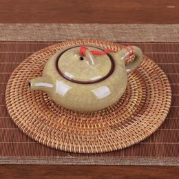 Table Mats 6 Taille Rotin Weave Tasse Tapis Ensemble Dessous De Verre Rond Pot Pad Plat Porta Copos Set De Table Décoration De La Maison Isolation À La Main