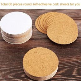 Esteras de mesa 60pcs Palabas de corcho autoadhesivas Hojas de acompañamiento para almohadillas de tazón de vajilla de bricolaje Copa de bebida de cocina