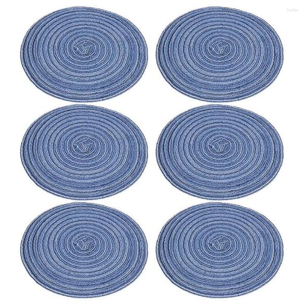 Tapis de table 6 pièces dessous de plat grand dessous de plat tressé tissé fil de coton tissage tasse plat tapis tapis bleu