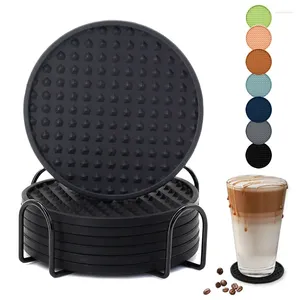 Tafelmatten 6 stks siliconen onderzetters rond vuurwarmtewarmtebestendige rubberen thee kopje drink koffiemok glazen drank houder kussen decor 10 cm