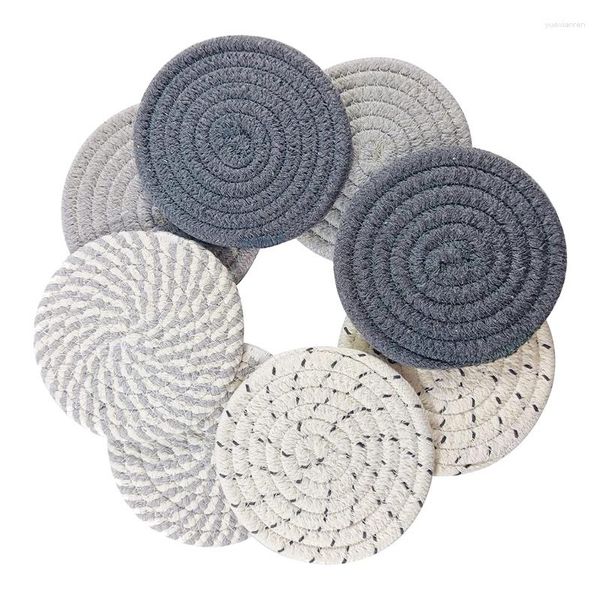 Tapis de table 8 pièces sous-verres avec support 4 couleurs absorbant pour boissons minimaliste coton tissé ensemble maison