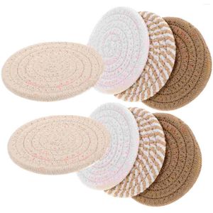 Tafelmatten 8 pc's Japanse Dining Placemats Coasters Woven Cups Round Drink voor tafel van tafel katoenen touwdranken