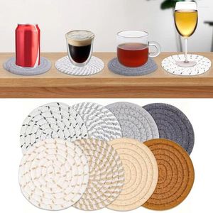 Tafelmatten 8 stks Cup Coasters voor drankjes absorberend geweven ingesteld met houder verdikte katoenen touw koffie thee