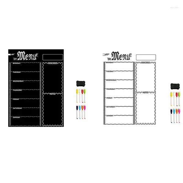 Tableau de table A3 Feuille de tableau blanc magnétique pour la cuisine Réfrigérateur polyvalent hebdomadaire White Board Menaire Planification avec 8 stylo