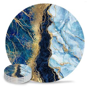 Tapis de Table abstrait marbre bleu rond café accessoires de cuisine sous-verres en céramique absorbants