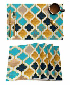 Tafelmatten Samenvatting Verf Marokkaans retro blauw groen geel keuken tafelwerk cup fles placemat koffieblokken 4/6 stcs bureaublad