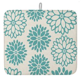 Tapis de table américain idyllique Dahlia vert sarcelle tapis de séchage pour cuisine comptoir évier vidange rapide mode imprimé maison napperon