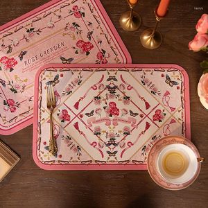 Tafelmatten Amerikaans pastoraal lederen placemat mat huis dinerende decor oliebestendige coffeetable isolatie kussen roze printing