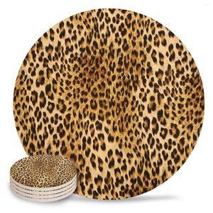 Tapis de table Animal léopard Vintage rond en céramique boisson tasse café tapis thé tapis à manger napperon décoration 4 pièces
