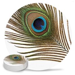 Table Table Animal Peacock Coasters Coasters Céramique Set Rond Round Drink Drink Coffee Tea tasse Placemats Mat