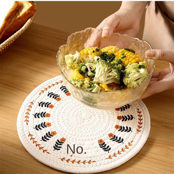 Tapis de table Anti-impression Set de table Ménage Tasse Casserole Soupe Bol Assiette Tapis Coton Corde Isolation Thermique