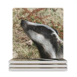 Placemats Badger Portrait - Meles Keramische onderzetters (vierkant) Theekophouder voor de keukenaccessoires Creative Kawaii