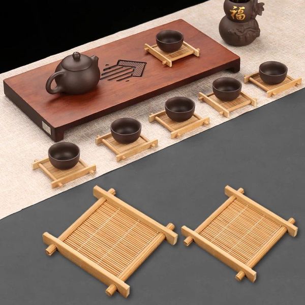 Table Tableau Bamboo Cup Mat Thé Placemats Restauration Home Kitchen salon Natural Retro Decor Accessoires en gros