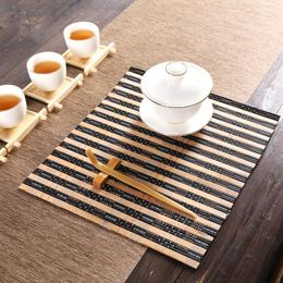 Manteles individuales de bambú para mesa, tapete de té chino, almohadilla aislante impermeable, accesorios de cocina, hechos a mano naturales