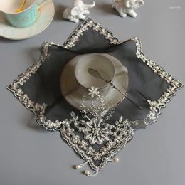 TABLE MATS Perles en dentelle noire Blanc Place Placemat Placemat Bringe Tasse Thé Coffee Nier