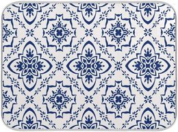 Tapis de table à carreaux floraux bleus - 45,7 x 61 cm - Tapis de séchage pour carrelage marocain espagnol - Protection en microfibre pour comptoirs de cuisine