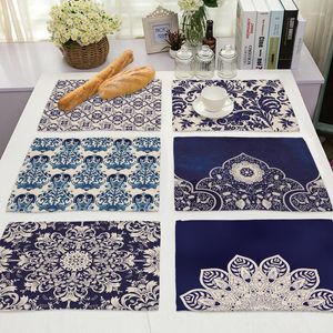 Tovagliette da tavola blu mandala persiano tovagliette da cucina per caffè accessori per bevande in lino cotone occidentale 42x32 cm