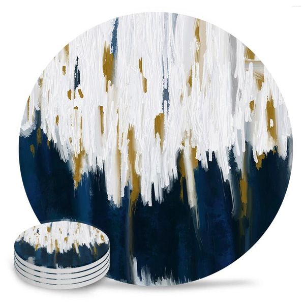 TABLEAU MATS BLUE PEINTURE DE L'HUILE RÉSUMÉ TEXTRE COINSERS Céramique Set Rond Round Drink Drink Coffee Tea tasse Placemats Mat