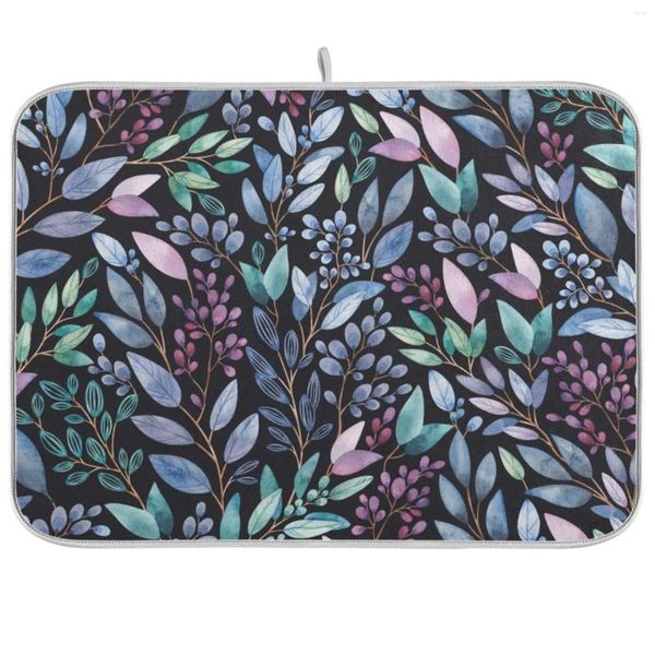 Tapetes de mesa azul rosa galhos flores impressão absorvente prato secagem esteira para cozinha contador protetor microfibra talheres almofada placemat