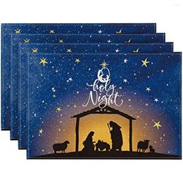 Tapis de table Blue Sky Jesus Napperons Ensemble de 4 12x18 pouces Saisonnier Hiver Sainte Nuit pour la fête Cuisine Salle à manger Décoration