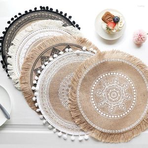 Table Mats Bohemian Woven Cotton Placemat Linen Mat Flower Insulation Dining Pad Embroidery Kitchen Decora