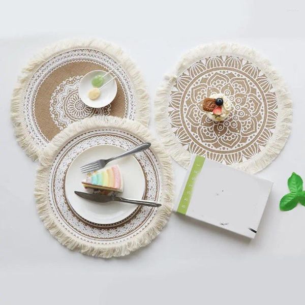 Tapis de Table bohème en coton tissé, napperon à fleurs et napperons ronds en lin, style Boho, résistant à la chaleur