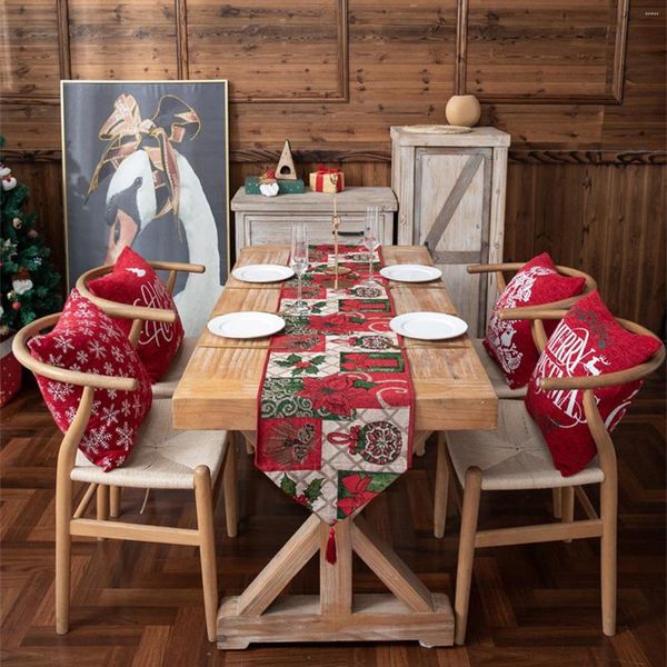 Tapis de Table en coton et Polyester, bordure en fil teint, Jacquard, drapeau floral de noël, chargeurs tissés pour assiettes à dîner