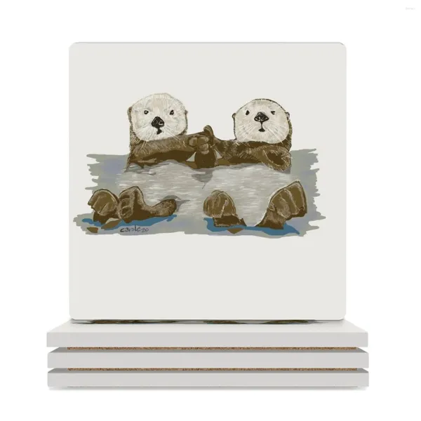 Table Mats Buddy Sea Otters Juego de posavasos de cerámica (cuadrados) para portavasos de bebidas