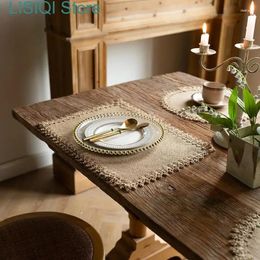 Table Tableau Burlap Placemats Jute avec Lace Edge Home Luxes Set de 8 pour les fêtes Décoration de vacances Occasions de mariage