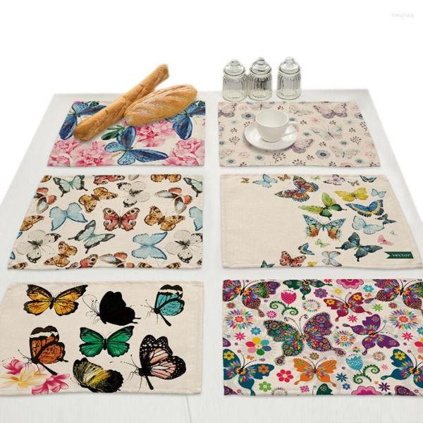 Alfombrillas de mesa Flores de mariposa Linería decorativo Implemats para la cena Mat Mat Flower Accesorios Nordic Accesorios Beber Cabas