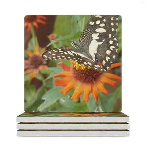 Tafelmatten vlinder op bloem keramische onderzetters (vierkant) schattige set mug mat thee kopje houder