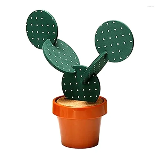 Juego de posavasos de Cactus para mesa, 6 piezas, regalo divertido con soporte para maceta, decoración para el hogar, oficina y Bar, duradero