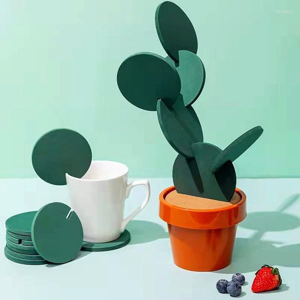 Tapetes de mesa con forma de Cactus, almohadillas antideslizantes para tazas, fieltro redondo aislado, estilo DIY, decoración creativa para el hogar y la Oficina, manteles individuales artesanales