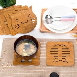 Tapis de table dessin animé napperon coussin isolant tapis bambou antidérapant Pot Place bol creux tasse à thé accessoires pour la maison en bois