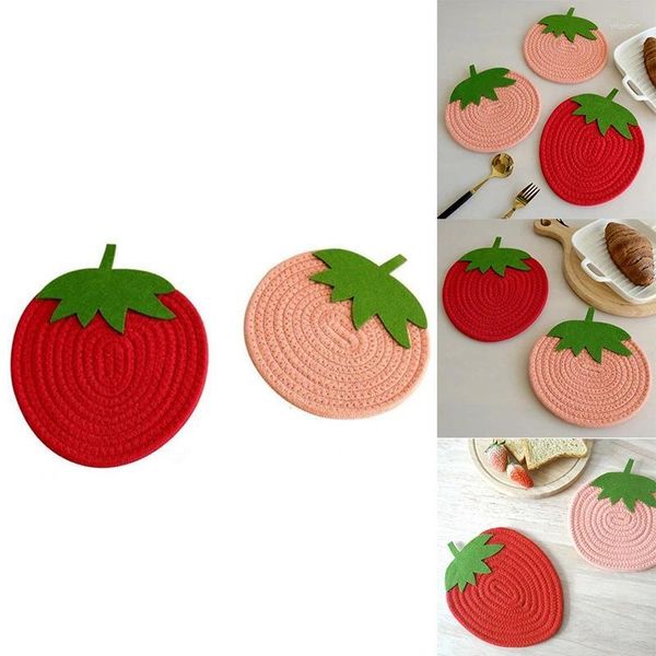 Esteras de mesa de dibujos animados, Mantel Individual rojo y rosa de fresa para cenar, beber, taza de té, estera de secado de platos, agarraderas de algodón