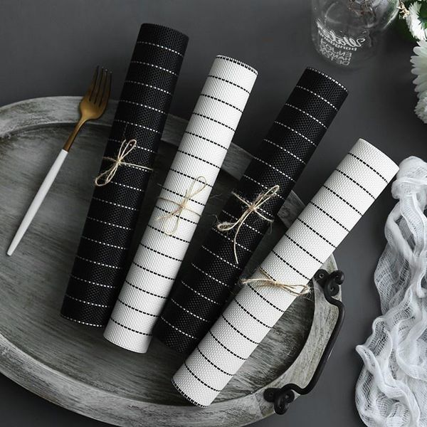 Tapis de table Chic rayure napperon noir blanc Rectangle PVC tapis d'isolation thermique antidérapant pour bol à manger sous-verres 1 pc
