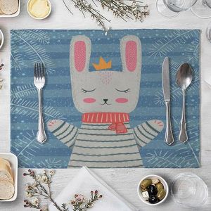 Placemats Kinderen Schattig Dierenstijl Patroon 01 Placemat Katoen Linnen Stof Familie Diner Servies Keuken Mat WJY