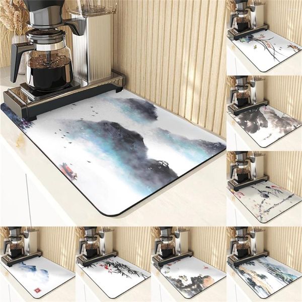 Tapis de Table de Style chinois, napperon à motif d'encre et de lavage, décoration, ustensile de cuisine, séchage absorbant pour les cuisines