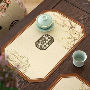 Tafelmatten Chinese stijl Placemat PVC Leather Coasters Set van 2 raamvorm diner hittebestendige niet-slip koffie