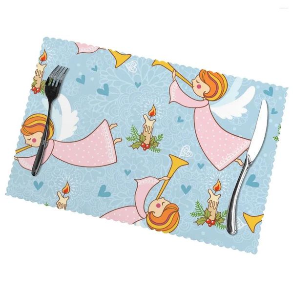 Tapis de Table en forme d'ange de noël, trompette, antidérapant, isolant, pour la cuisine, la salle à manger, napperons lavables, tapis de tasse, lot de 6