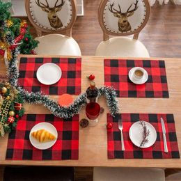 Tafelmatten Kerst Placemats Geruit Linnen Plaats Rood Zwart Geruite Decoratieve Keuken Voor Vakantiehuis