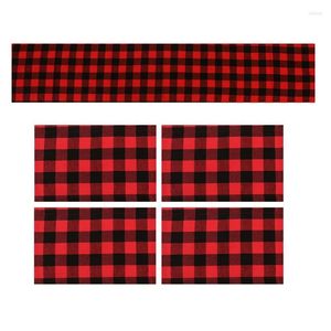 Tafelmatten Kerst Placemats Rood Zwart Plaid Omkeerbare warmtebestendige Santa Claus Place Mat voor Kerstmis Home Decoratie