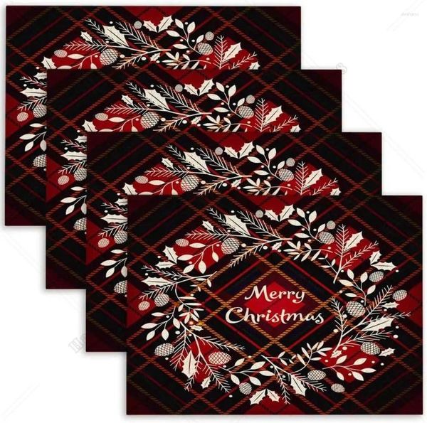Table Mats Placemats de Noël Ensemble de 4 Jesmacti Wreath 18x12 pouces joyeux rouge noir extérieur